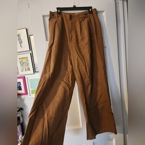 MADEWELL The Harlow Cotton Linen Wide Leg Tan Pleated Pants Trousers